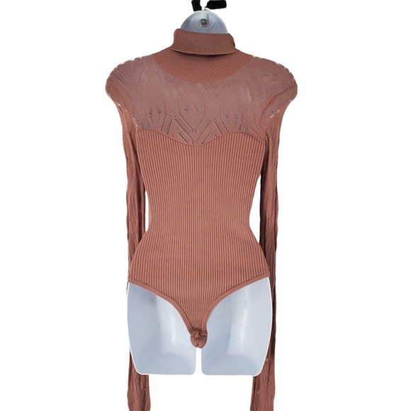 Free People Intimately Women Sweater Bodysuit Pink Long Sleeve Turtleneck XS New - Picture 5 of 8